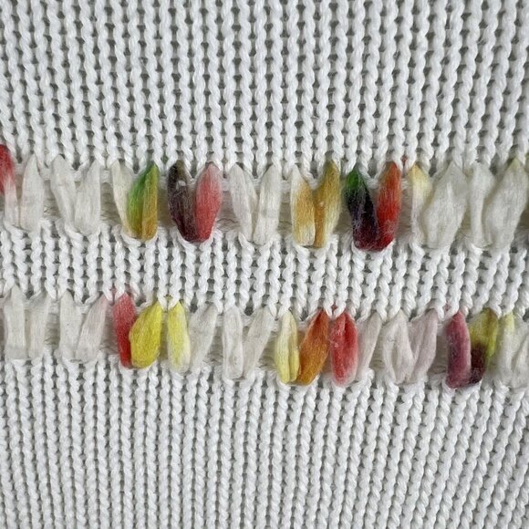 Talbots Womens L White Knit Sweater Rainbow Accents Space Dye Long Sleeve Top - Picture 9 of 15